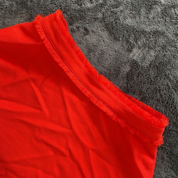 Orange Midi Skirt Fringe Bright Vibrant Mod Circle Flare Knee Length Size Medium - Picture 3 of 8